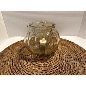 Amber Colored Glass Pumpkin 5” Tea Light Holder - Fall Autumn Harvest Decor